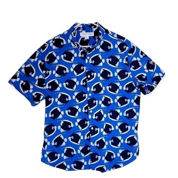 Old Navy Slim-Fit Fish pattern blue Short sleeve Button down Shirt Size … - Picture 1 of 5